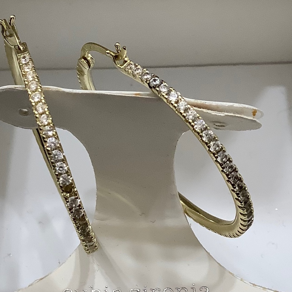 24 karat gold over silver cubic zirconia hoop earrings.